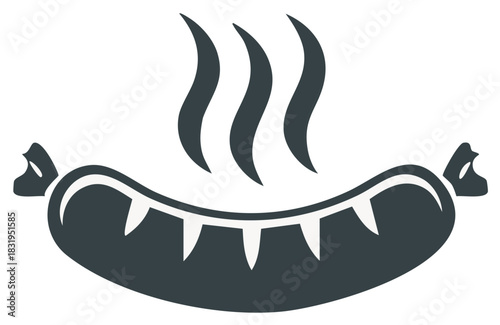 Hot steaming grilled sausage or bratwurst flat vector icon for a barbecue or deli menu
