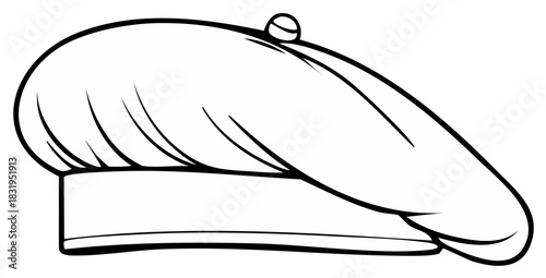 Simple black outline illustration of a traditional French beret cap