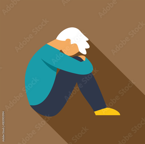 Man sitting on floor, hiding face, feeling depressed and isolated