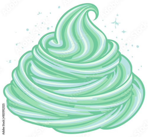 Refreshing pastel mint green and blue swirl illustration with sparkling highlights