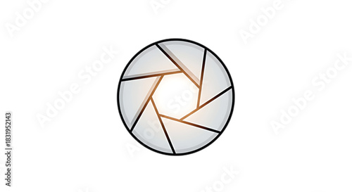 Abstract aperture opening with warm light glowing at its center, symbolizing creativity and vision.