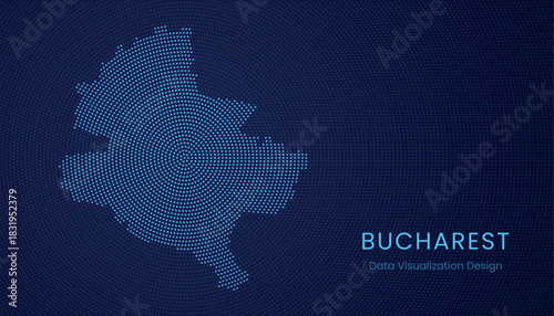 Bucharest city dotted digital map for data visualization design