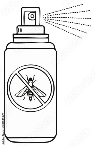 Simple line art illustration of an insect repellent spray can with a no mosquito sign
