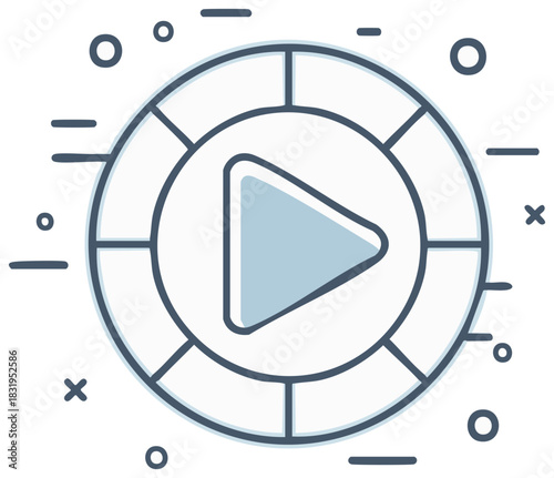 Play Button Icon with Circular Segmented Frame and Decorative Elements