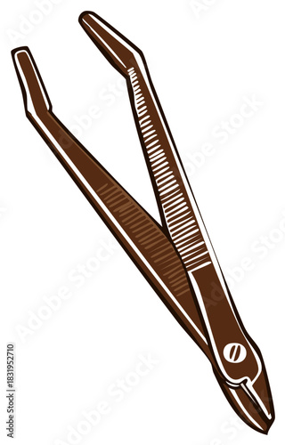 Stylized brown tweezers tool for beauty care and precision work vector illustration