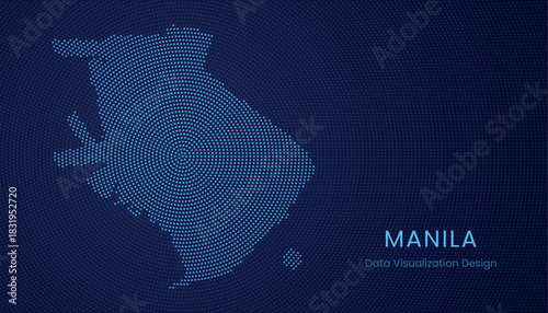 Manila city dotted digital map for data visualization design
