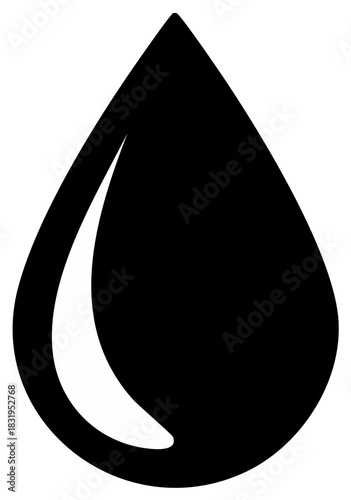 Black water drop shape with white highlight curve