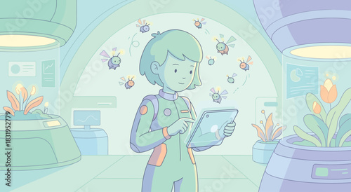 Future Technology Lab with Drone Robots and Smart Plants – Vector Art