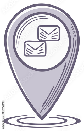 Location marker with envelopes icon indicating message or notification at a specific point