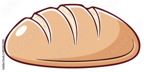 Cartoon loaf of bread with scoring on top and outline illustration