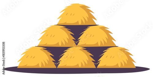 Stylized pyramid stack of golden hay bales farm agriculture harvest season icon vector illustration
