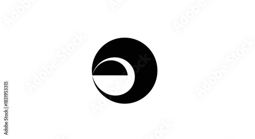 Abstract black and white logo featuring circular shapes and partial eclipse design