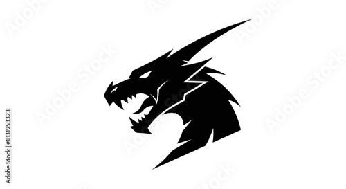 Aggressive Dragon Head Silhouette on White Background for Branding and Design