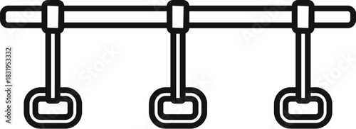 Handles hanging from horizontal rail inside public transport, ensuring passenger safety and stability while commuting