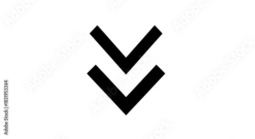 Minimalist illustration of a downward pointing double arrow in black on white background