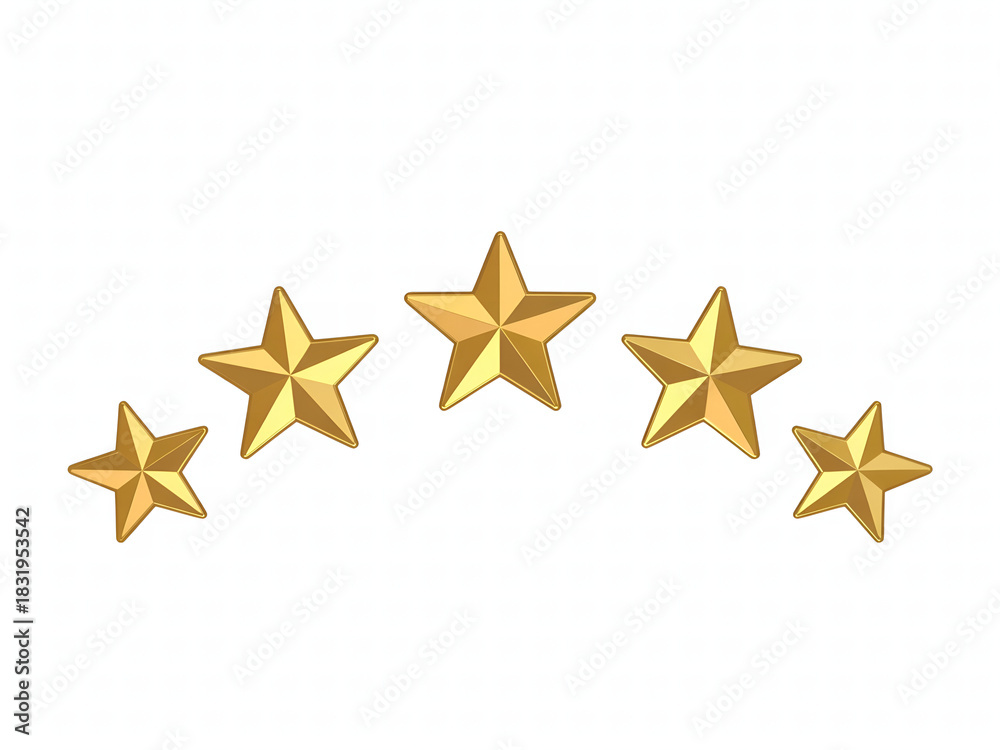 Obraz premium Five Golden Stars Arranged in an Arc on a White Background