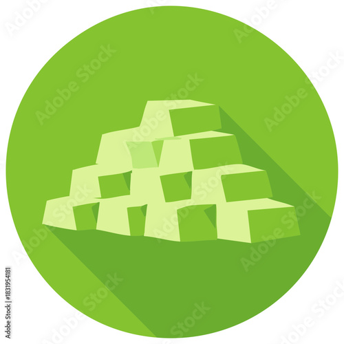 Green stack of bars in green circle illustration. Financial concept, money and wealth.