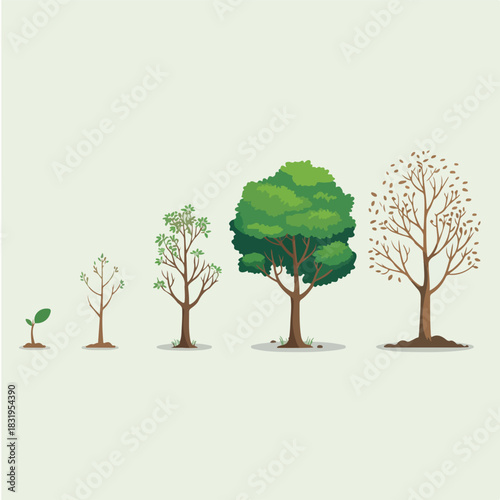 Green tree with roots in the park illustration, a seasonal nature design silhouette of leaves and branches, a perfect symbol for the environment