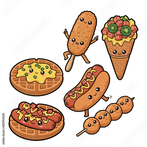 Hot Dog Waffle Vector Illustration with Bun and Mustard Topping Classic Hot Dog Graphic Design for Menu and Fast Food Branding 