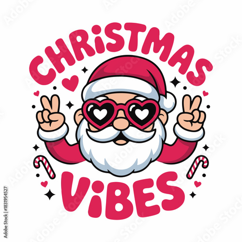 Cute Santa Christmas Vibes Cartoon Holiday Illustration Design