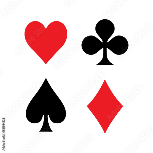 Card suits icon set. Hearts, clubs, diamonds, spades. Poker, gambling, casino card symbol