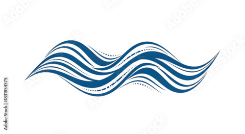 Abstract flowing blue waves with delicate dotted lines on a white background