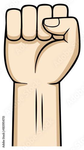 Vibrant cartoon illustration of a strong raised clenched fist symbolizing power resistance and unity