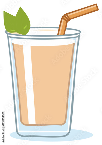 Refreshing drink in a tall glass with straw and mint leaves