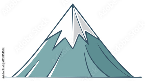 Illustration of Snowy Mountain Peak Minimalist Design, Graphic Style, Blue Tones, Mountainous Scenery, Nature Outdoors, Landscape Art
