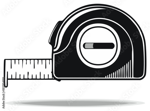 Black and white measuring tape tool illustration with measurement markings