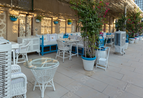 Beautiful views, public space city cafes, on a summer day