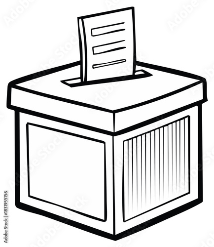 Ballot Box Line Art with Paper Insertion, Elections, Voting, and Democratic Process Icon