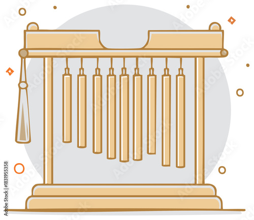 Cartoon Illustration of a Traditional Chinese Bianzhong Instrument with Tassel