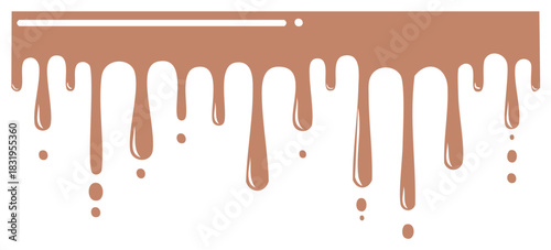 Brown chocolate syrup caramel coffee liquid drips falling seamless border design element