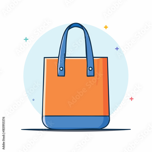 Orange and Blue Canvas Tote Bag with Handles Isolated on White Background with Colorful Accents