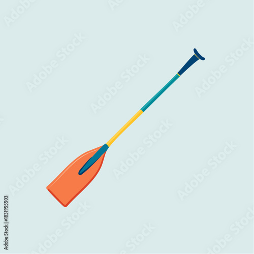 Orange and Blue Oar Floating On A Light Blue Background Isolated Illustration