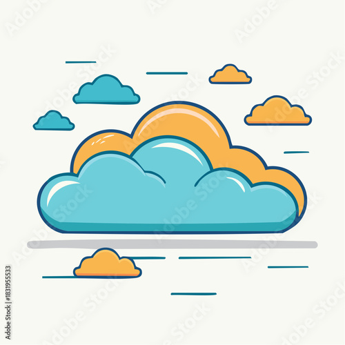 Stylized Pixel Art Clouds Against a White Background With Subtle Lines Representing Wind Or Movement