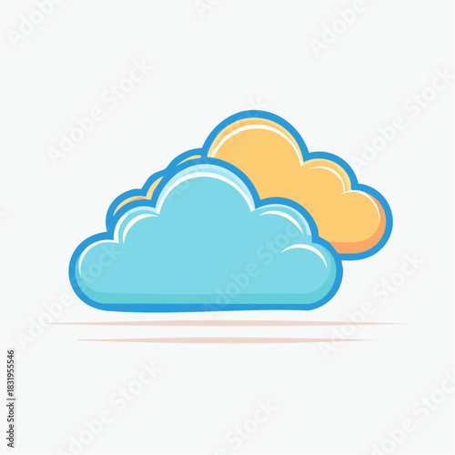 Stylized Cartoon Clouds With Orange and Blue Hues and Subtle Shadows Against a White Background