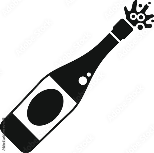 Bottle of sparkling wine popping open, symbolizing celebration, party, and luxury