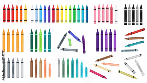 Vibrant vector set of multicolored wax crayons for art, education, and creative projects