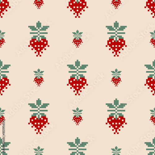 Seamless geometric pattern . pixel pattern. Design for clothing fabric textile ornamentation embroidery Hand stitched pattern . cultural stitching pixel art , Cross stitch pattern