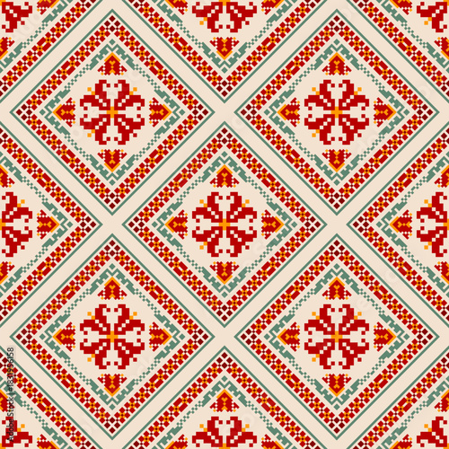 Nature vintages cross stitch traditional ethnic pattern paisley flower Ikat background abstract Aztec African Indonesian Indian seamless pattern for fabric print cloth dress carpet curtains and sarong