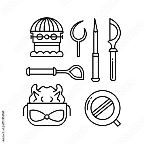 Essential gardening tools line icons for plant care and growth