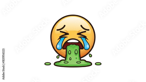 Emoji Vomiting Green Slime Illustration - Emotionally Distressed Symbol