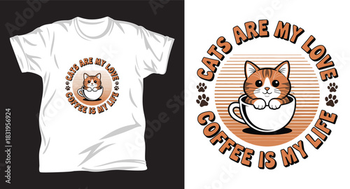 Cat graphic vector T shirt design print.