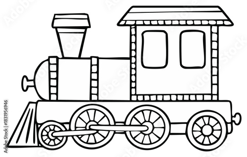 Simple Black Line Drawing of a Classic Steam Locomotive