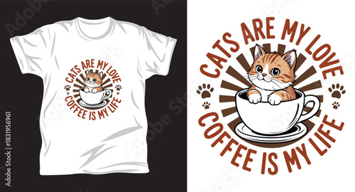 Cat graphic vector T shirt design print.