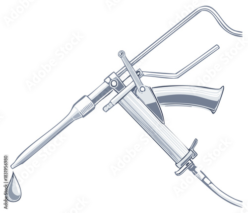 Illustration of a grease gun tool dispensing a single drop of lubricant