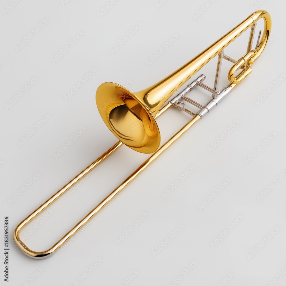 Obraz premium Golden Trombone on Minimal White Background