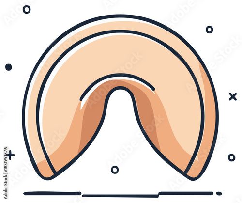 Stylized illustration of a fortune cookie with a warm peach hue and bold outlines